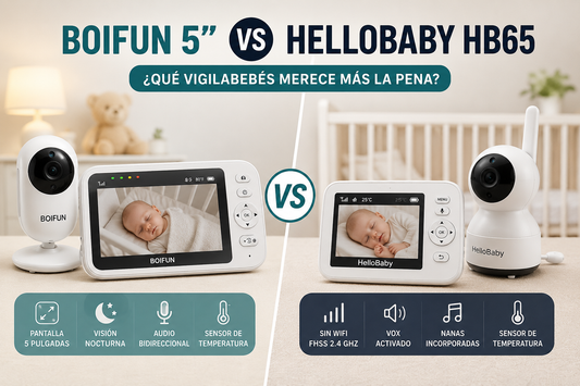 BOIFUN 5” vs HelloBaby HB65, comparativa de dos vigilabebés con cámara sin WiFi para bebé, con pantalla, visión nocturna y sensor de temperatura.