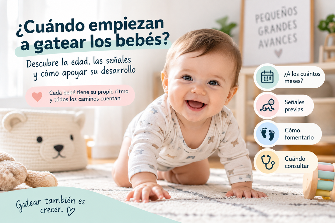 Bebé empezando a gatear sobre una superficie segura en casa