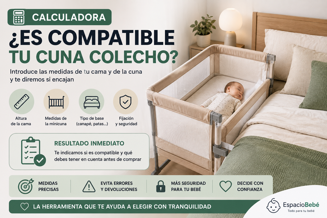 Calculadora para comprobar si una cuna colecho es compatible con la altura, el espacio y la base de la cama