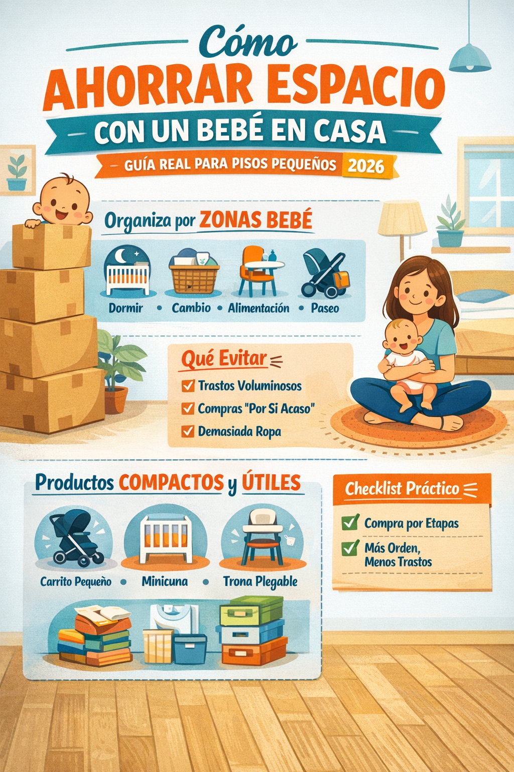 Cómo ahorrar espacio con un bebé en casa (guía real para pisos pequeños)