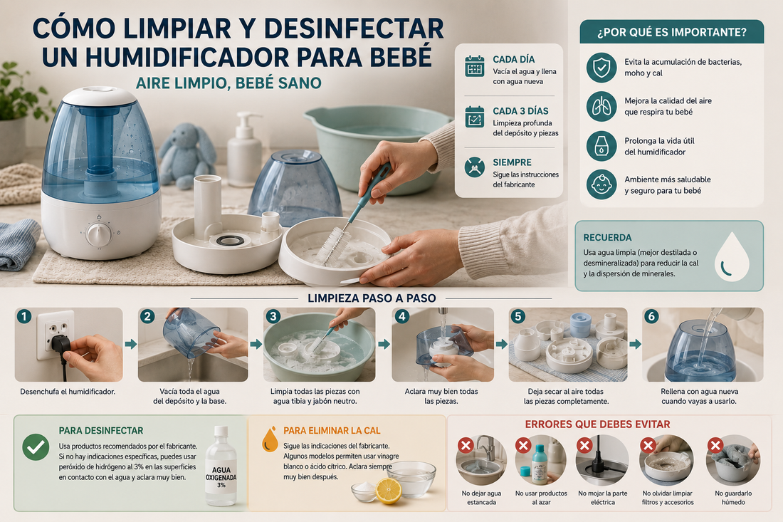 Cómo limpiar y desinfectar un humidificador para bebé paso a paso