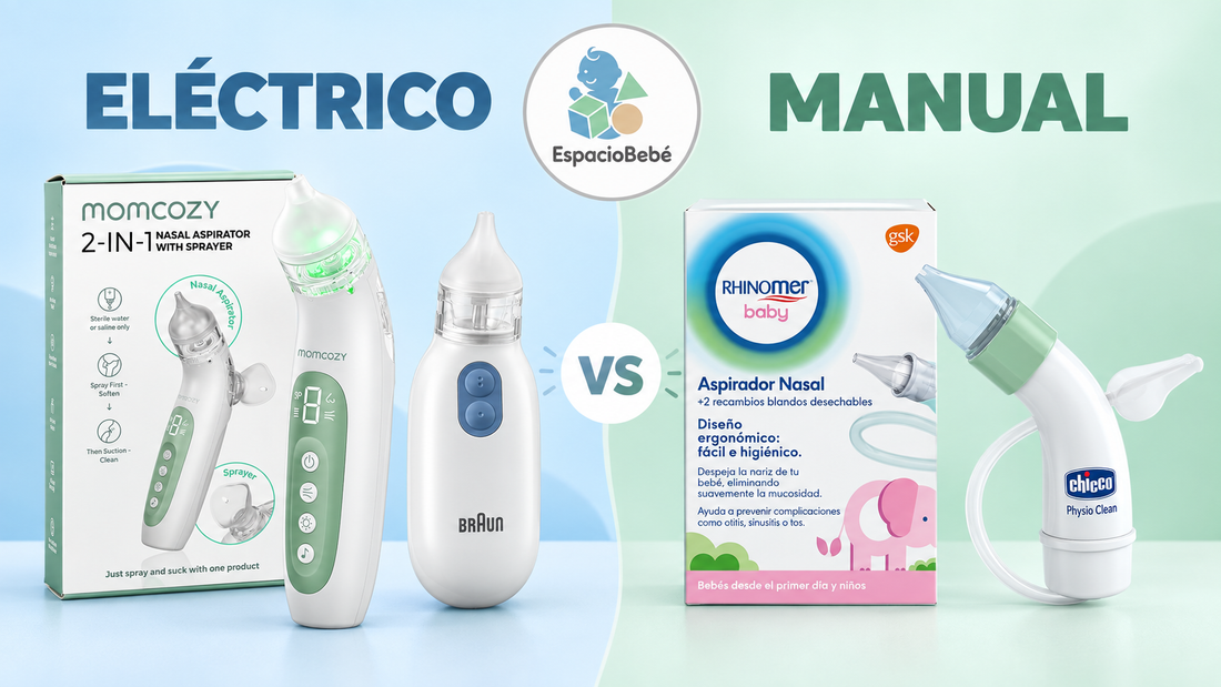 Comparación entre aspirador nasal eléctrico y manual para bebé