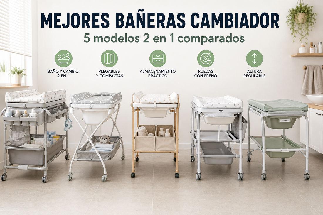 Comparativa de 5 bañeras cambiador para bebé: Bebeconfort Dolphy, MS BabyWorld Bubble, Twinly Bubbly, Chicco Cuddle & Bubble y roba Baby Pool