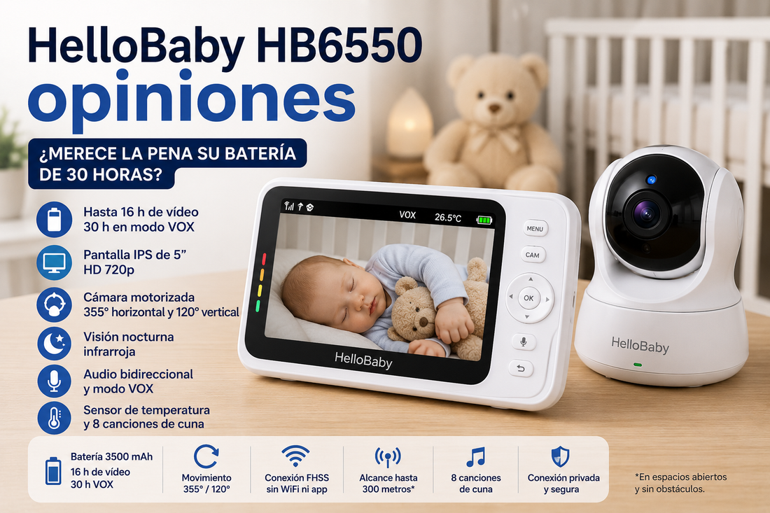 HelloBaby HB6550 con pantalla IPS de 5 pulgadas, cámara motorizada y conexión sin WiFi