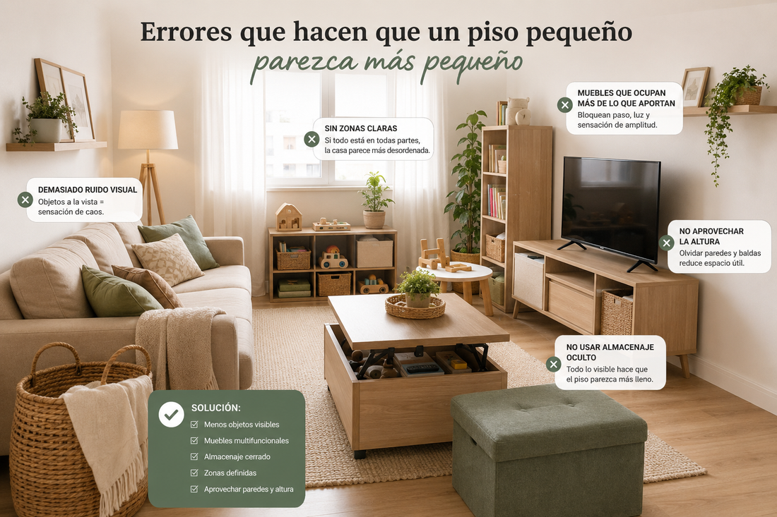 errores que hacen que un piso pequeño parezca más pequeño y soluciones de almacenaje