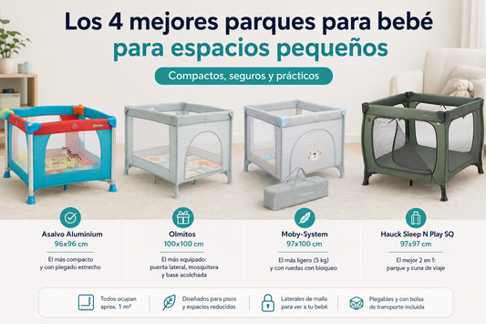 Comparativa de cuatro parques compactos para bebé para espacios pequeños: Asalvo, Olmitos, Moby-System y Hauck