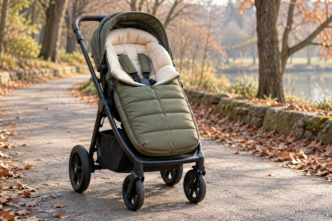 saco de invierno instalado en una silla de paseo