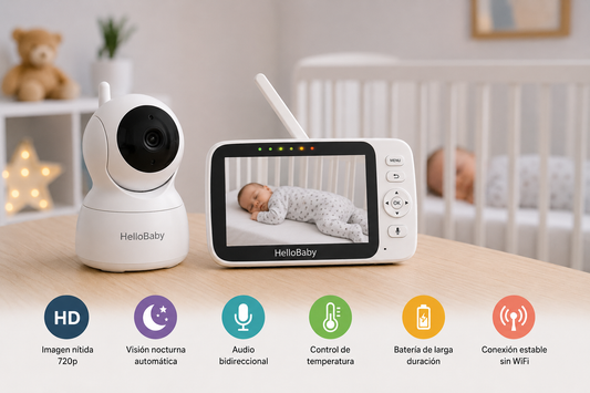 vigilabebés con cámara calidad precio con pantalla propia, visión nocturna y conexión estable sin WiFi