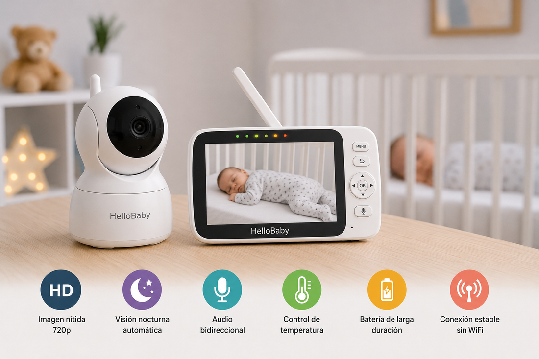 vigilabebés con cámara calidad precio con pantalla propia, visión nocturna y conexión estable sin WiFi